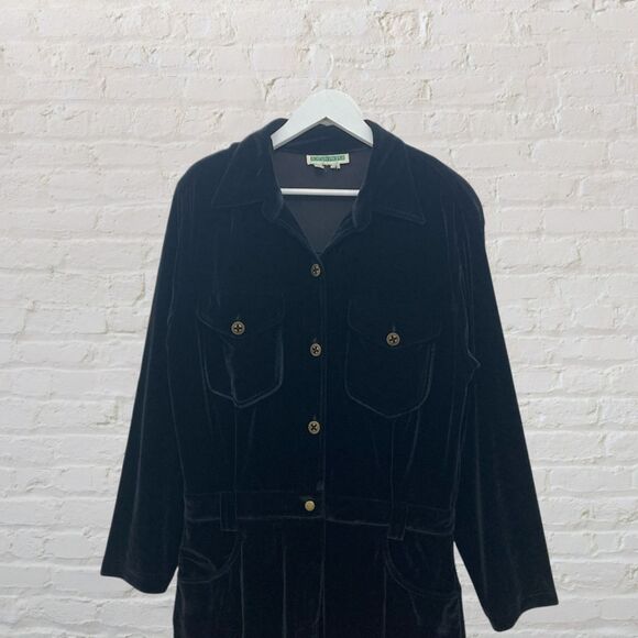 Vintage Boston Proper Black Velvet Button Up Midi Dress Gold Buttons Size M - Picture 4 of 15